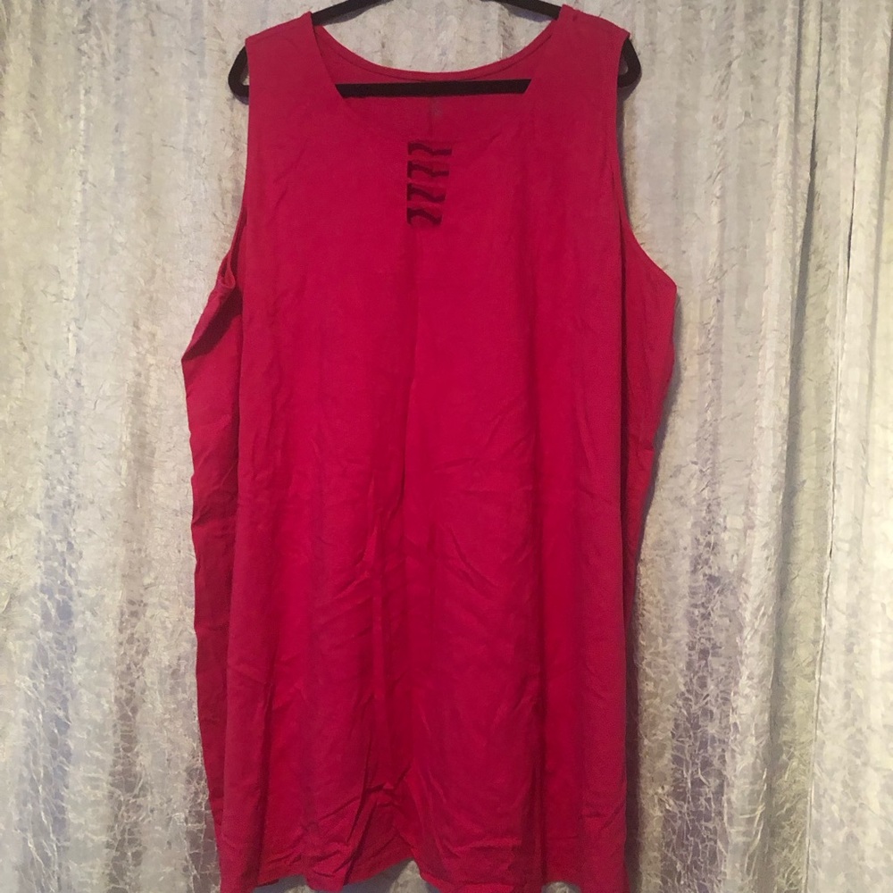 NWOT Roamans Berry Pink Sleeveless Tunic, Ladder Cut out neckline, Plus Size 4X